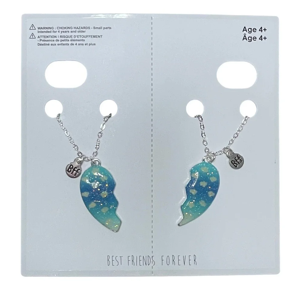 Kids Heart Necklace Bundle Lockets and Best Friends Forever Split Hearts‎ 4ct